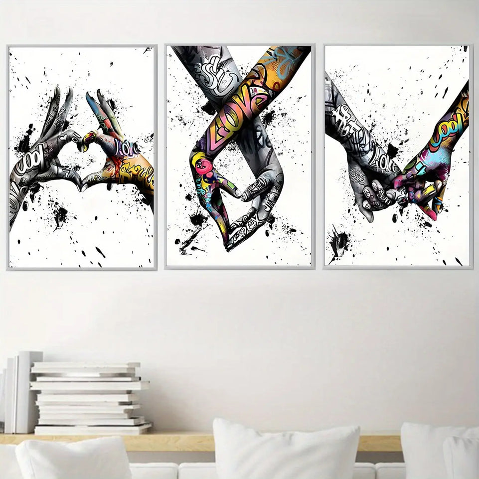 Abstract Graffiti Street Art Lover Kissing Canvas Painting Posters and Prints Hand By Hand Wall Art Pictures for Living Room June Wall Art