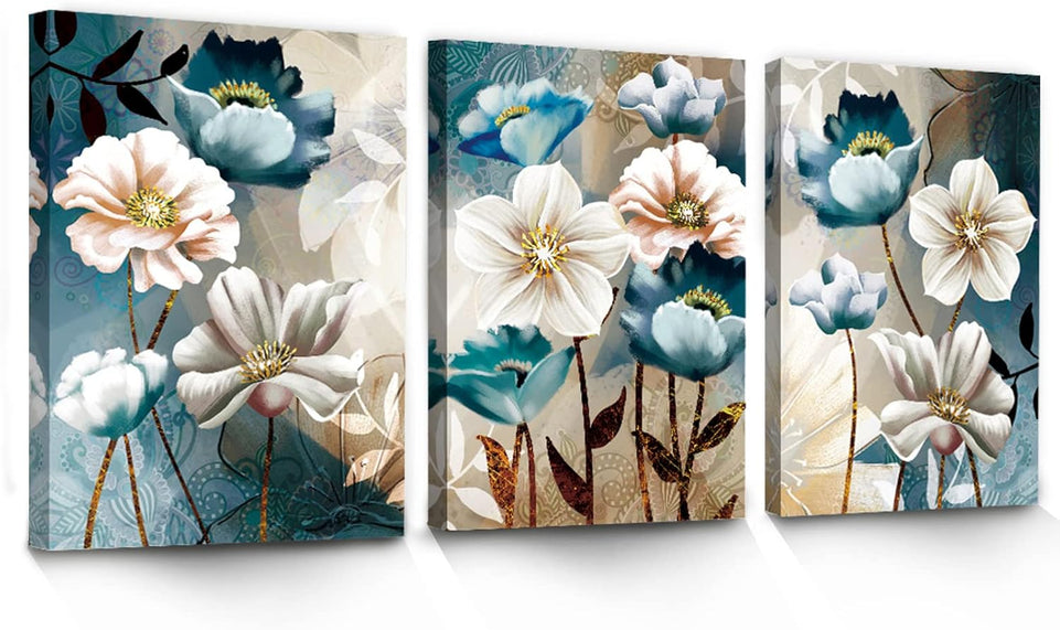 SERIMINO 3 Piece Lotus Flower Canvas Wall Art for Living Room White and Indigo Blue Floral Picture Wall Decor for Dining Room Bedroom Bathroom Kitchen Print Painting for Home Decorations https://www.amazon.com/dp/B08VP27GL7