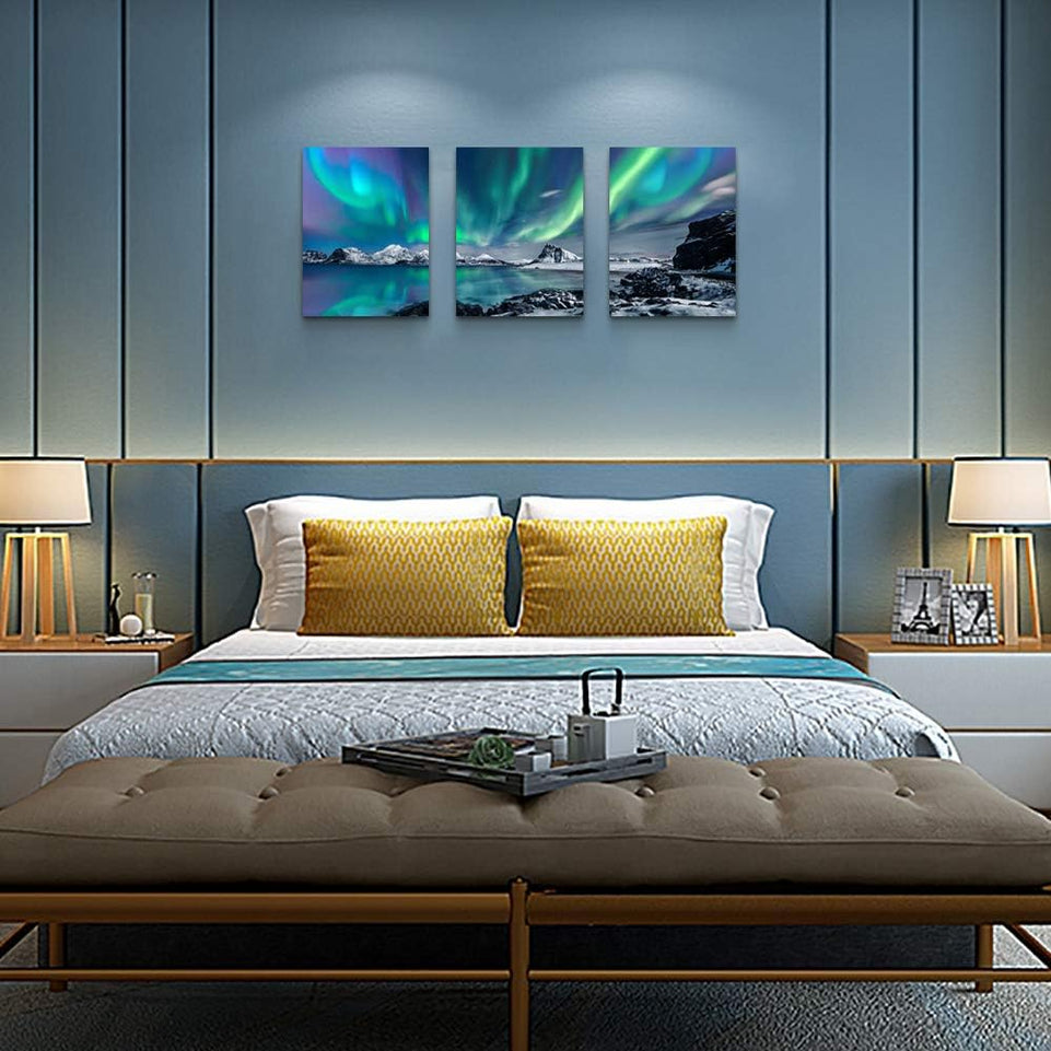 Farmhouse Canvas Wall Art For Bedroom Wall Decorations For Living Room Office Wall Decor Aurora Scenery Painting On Stretched And Framed Wall Pictures 3 Piece Ready To Hang For Bathroom Home Decor https://www.amazon.com/dp/B085RCGP4Q