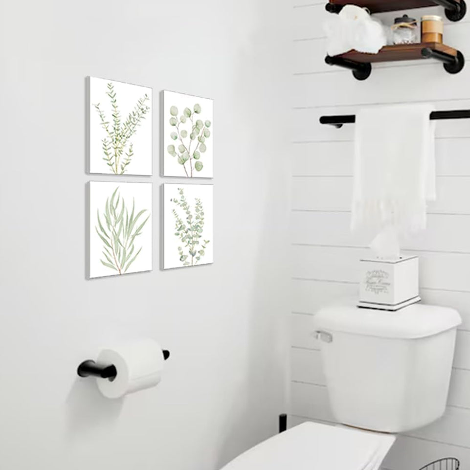 Erctoo Botanical Plant Canvas Wall Art, Framed Boho Wall Decor for Bathroom, Minimalist Aesthetic Bedroom Wall Art, Sage Green Eucalyptus Leaf Prints for Office, Set of 4PCS, 8”X10” https://www.amazon.com/dp/B0CFG2YPPX