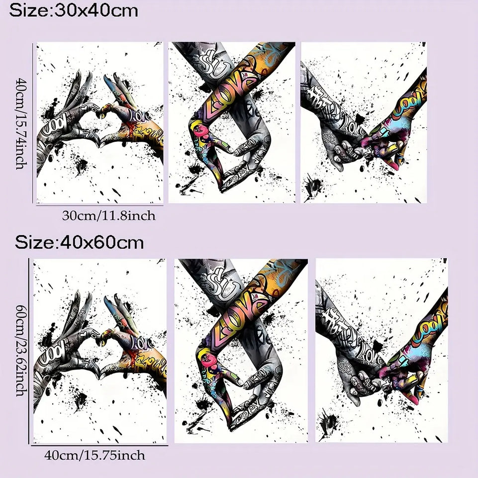 Abstract Graffiti Street Art Lover Kissing Canvas Painting Posters and Prints Hand By Hand Wall Art Pictures for Living Room June Wall Art