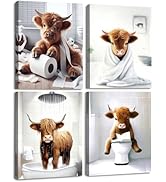 TWNSLLA Highland Cow Funny Bathroom Decor Wall Art,Bathroom Highland Cow Art Prints,Rustic Farmhouse Bathroom Wall Decor,Funny Bathroom Signs Animal Canvas Wall Art,UNFRAMED,8x10inchx4pcs https://www.amazon.com/dp/B0D2CRRJBZ