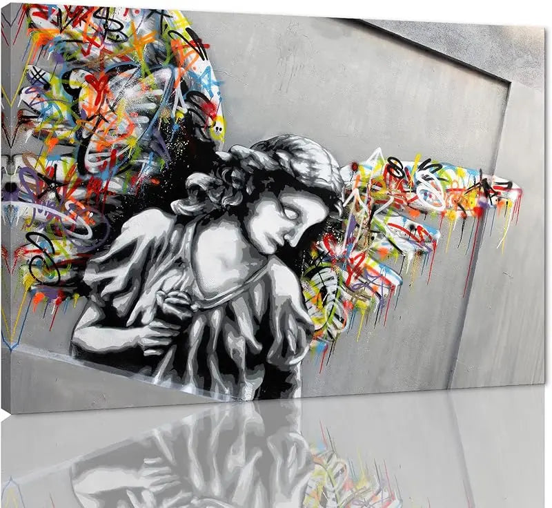 Yatsen Bridge Classic Street Art Banksy Graffiti Wall Art Behind The Curtain Posters Canvas Paintings Colorful Graffiti Pictures Prints Framed for Living Room Home Decor(36''W x 24''H) https://www.amazon.com/dp/B07ZVHB9FP