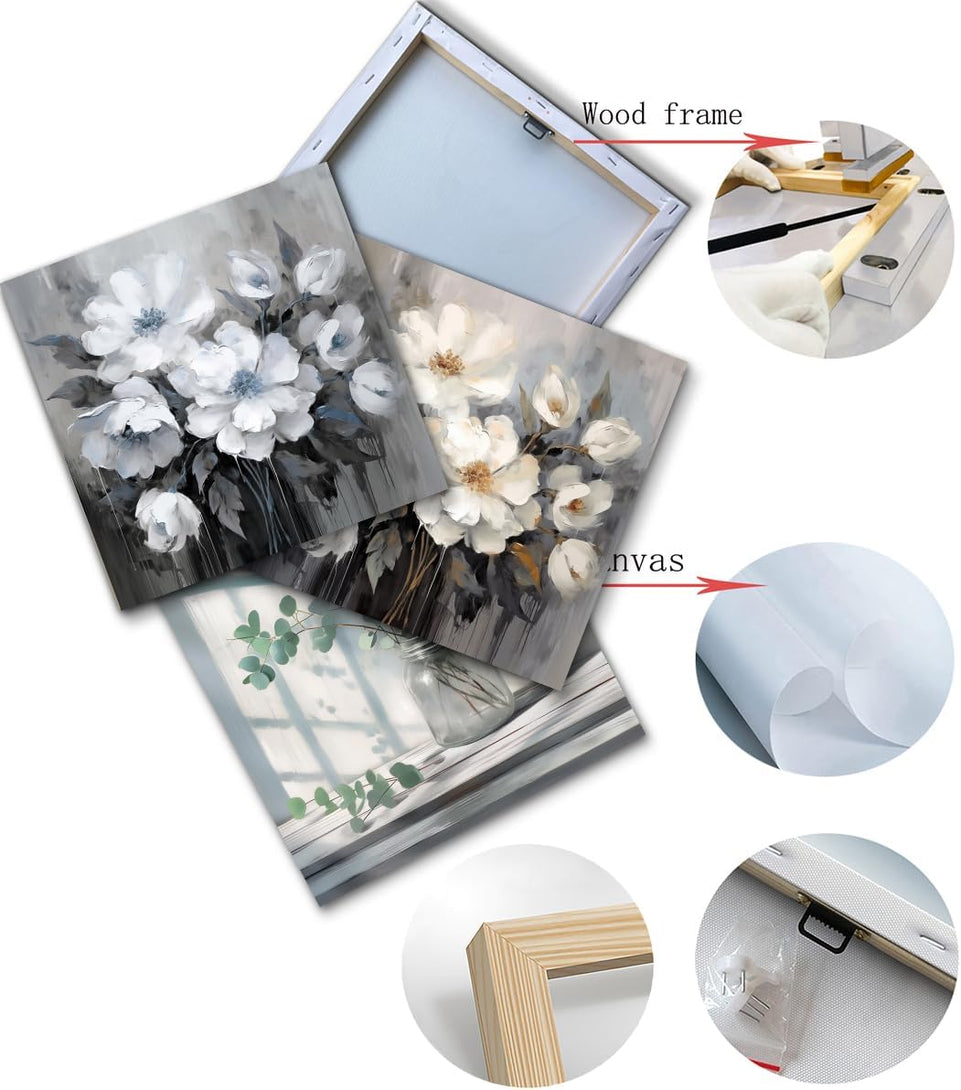 AnZhongArt Bathroom Wall Art,Flower Wall Art,Canvas Wall Art,Small wall Art Gray and White and Blue Flower Wall Art-Floral Canvas Wall Art, Bedroom Office Flower Wall Art Decoration,12x12 inches https://www.amazon.com/dp/B0CR7H4SQ4
