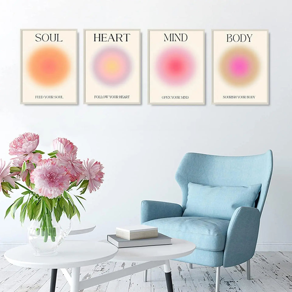 NCYEL 4 colorful abstract halo posters angel number positive energy inspirational language inspirational wall art bedroom girls room pink decoration living room bedroom apartment hotel dormitory 8x10 https://www.amazon.com/dp/B0BVLZQP2S