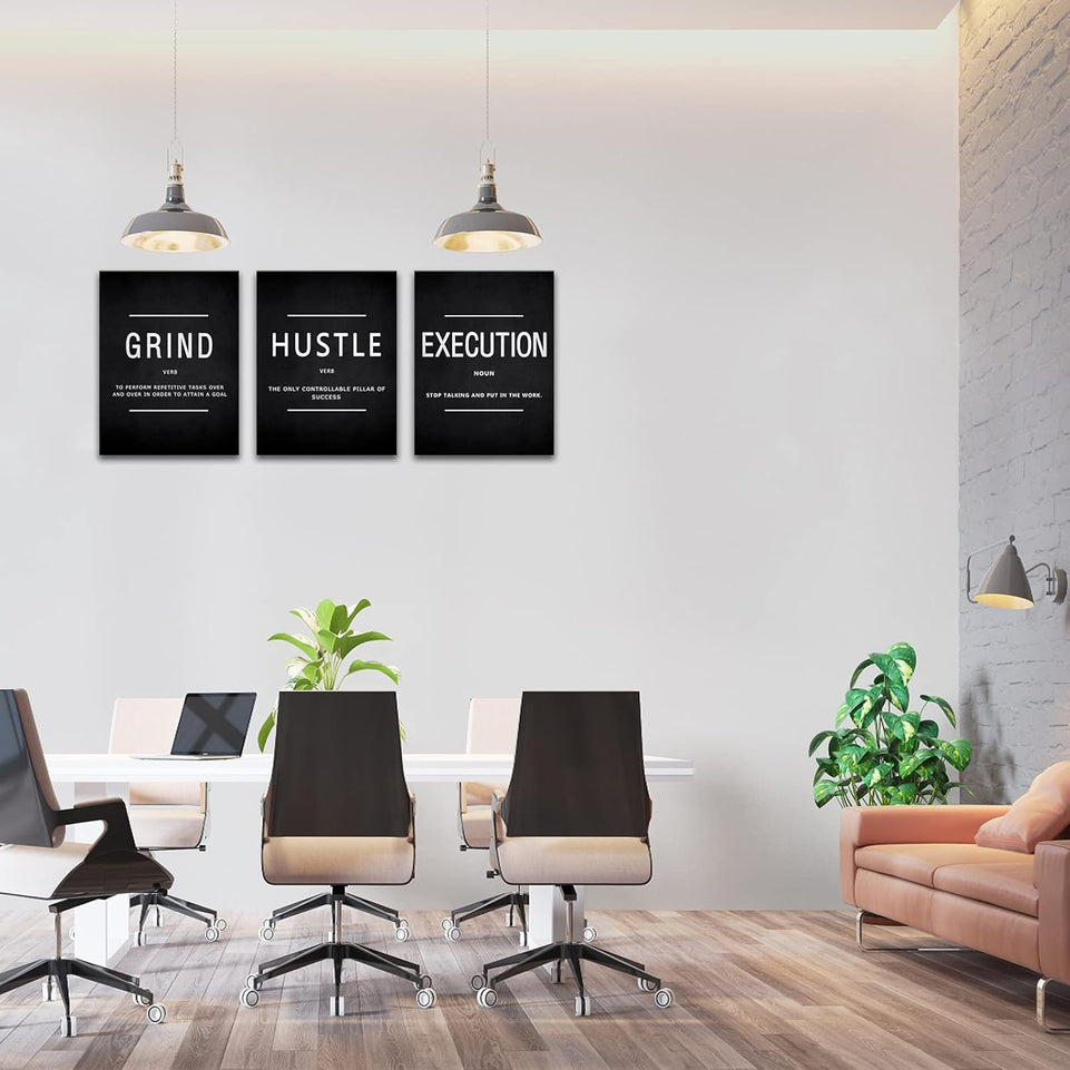 KAWAHONE Canvas Painting Wall Art, Grind Hustle Execution Motivational Wall Art Decoration Posters Prints for Living Room Bedroom, Office Decor, Gallery-Wrapped Canvas Art Set Framed Ready to Hang https://www.amazon.com/dp/B089XVKF61