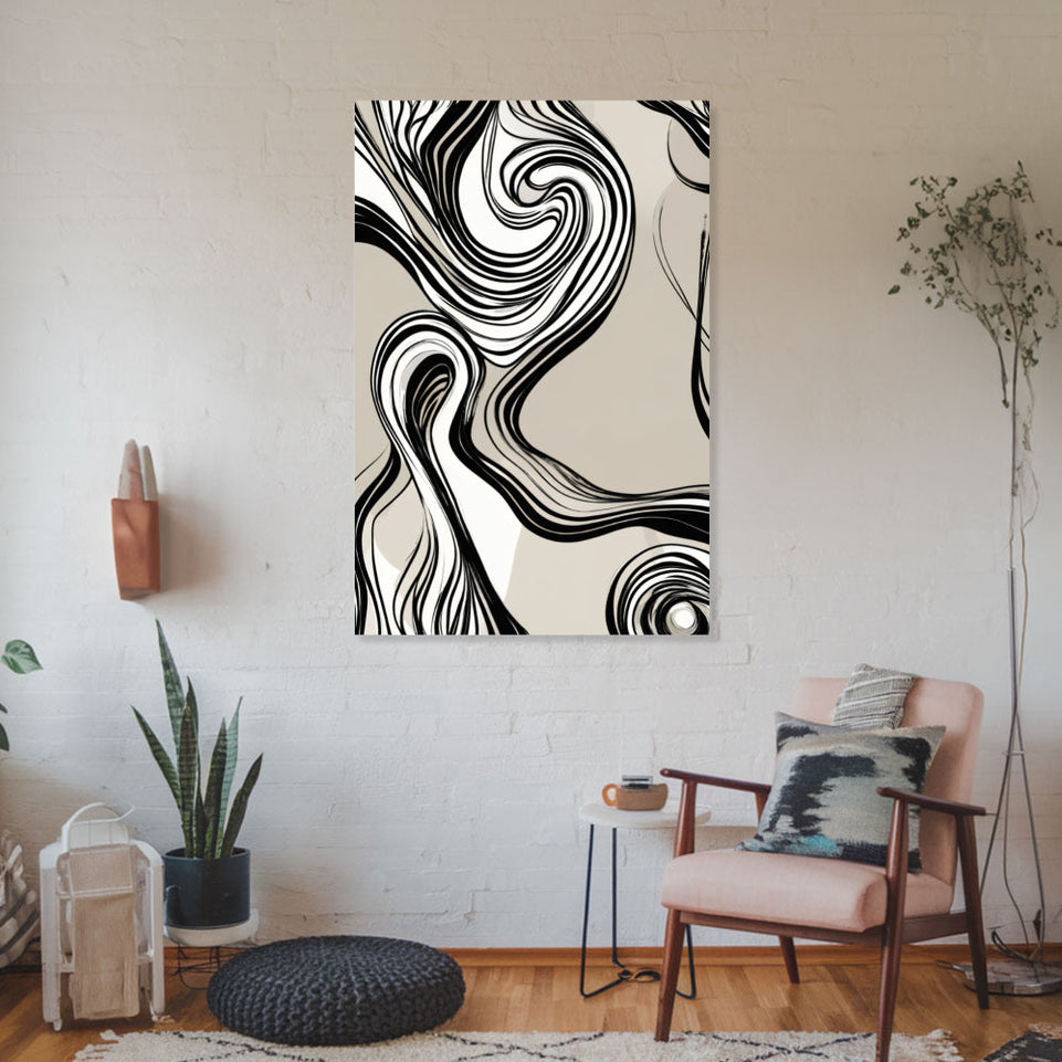 Abstract Swirls in Monochrome Canvas Art June Wall Art
