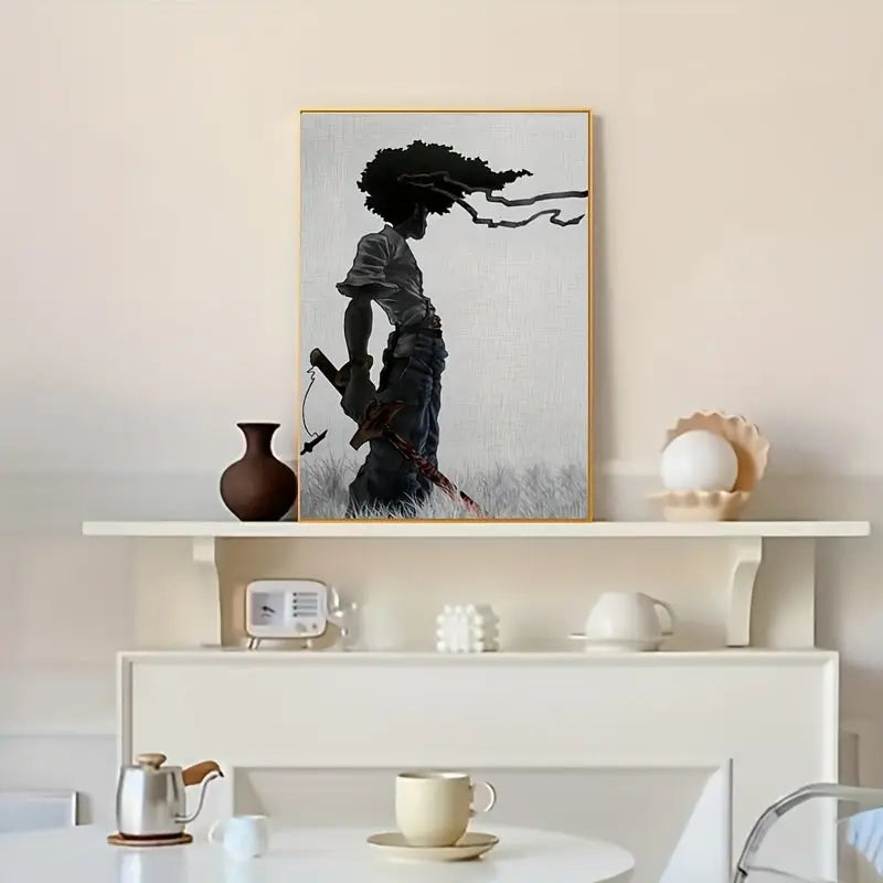 1pc African Samurai Anime Poster, Room Aesthetics Poster, Decoration Painting, Canvas Wall Art, Living Room Poster, Bedroom Painting, Home Decor, Frameless June Wall Art