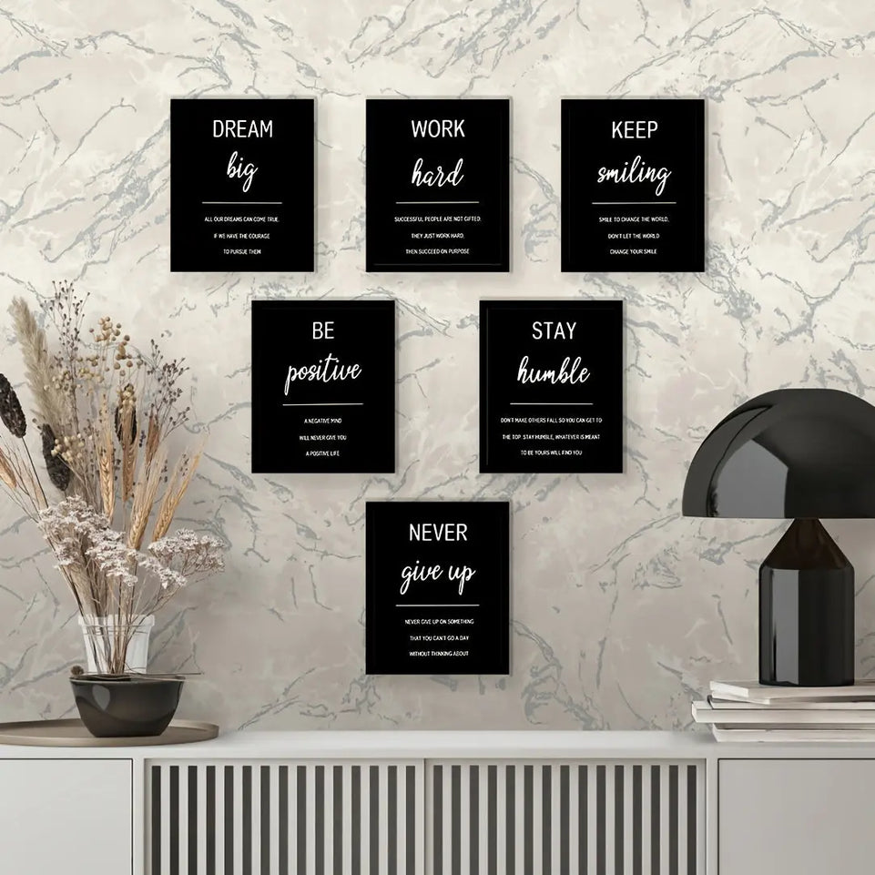 6pcs Inspirational Quote Wall Art Set - Frameless Motivational Posters for Office, Living Room & Bedroom Decor June Wall Art