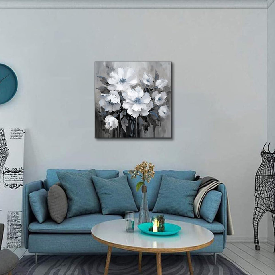 AnZhongArt Bathroom Wall Art,Flower Wall Art,Canvas Wall Art,Small wall Art Gray and White and Blue Flower Wall Art-Floral Canvas Wall Art, Bedroom Office Flower Wall Art Decoration,12x12 inches https://www.amazon.com/dp/B0CR7H4SQ4