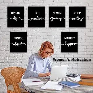 Drsoum Motivational Wall Decor Inspirational Office Wall Art Black Quotes Wall Art for Living Room Encouraging Canvas Posters for Office Bedroom Sayings for Wall Decor - 8” x10” x6 PCS (Framed) https://www.amazon.com/dp/B0C6LPVLRF