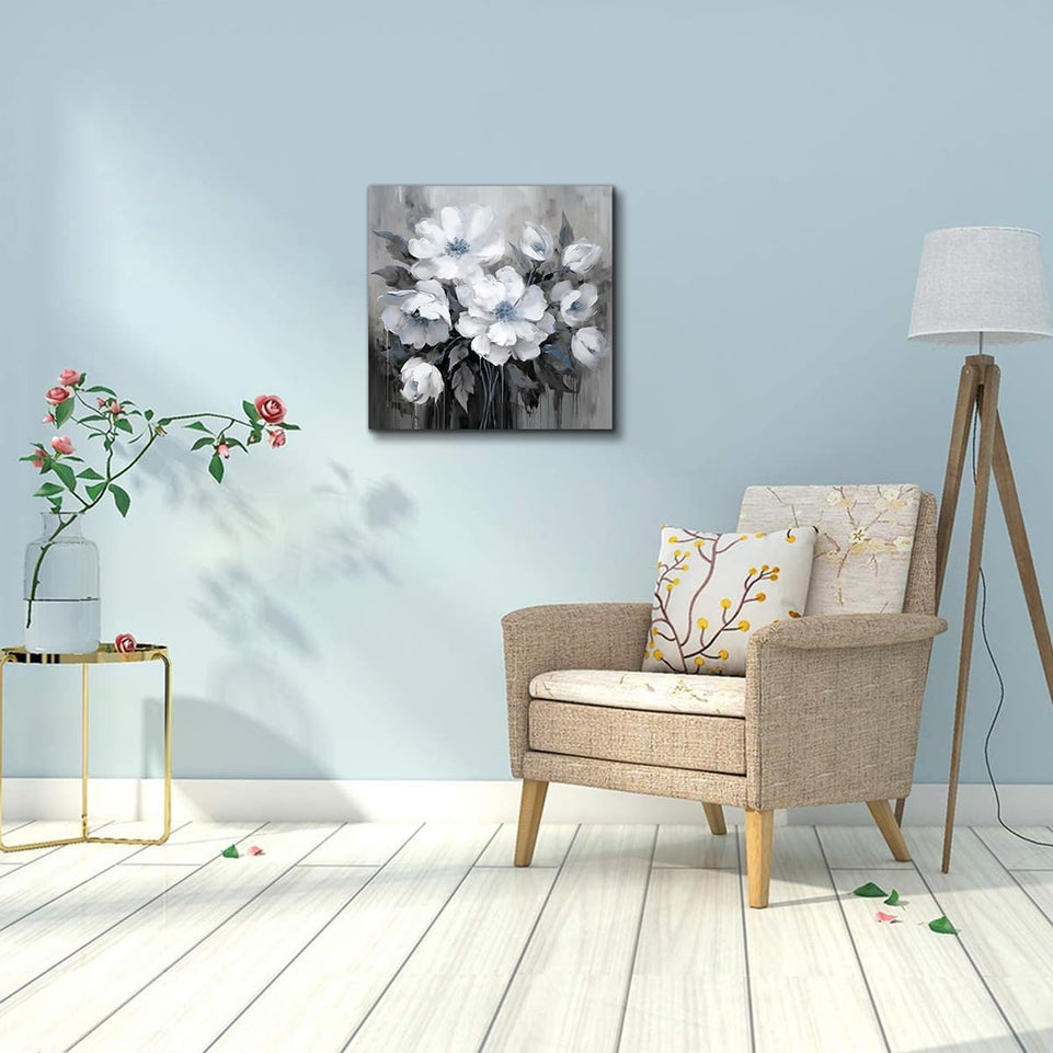 AnZhongArt Bathroom Wall Art,Flower Wall Art,Canvas Wall Art,Small wall Art Gray and White and Blue Flower Wall Art-Floral Canvas Wall Art, Bedroom Office Flower Wall Art Decoration,12x12 inches https://www.amazon.com/dp/B0CR7H4SQ4