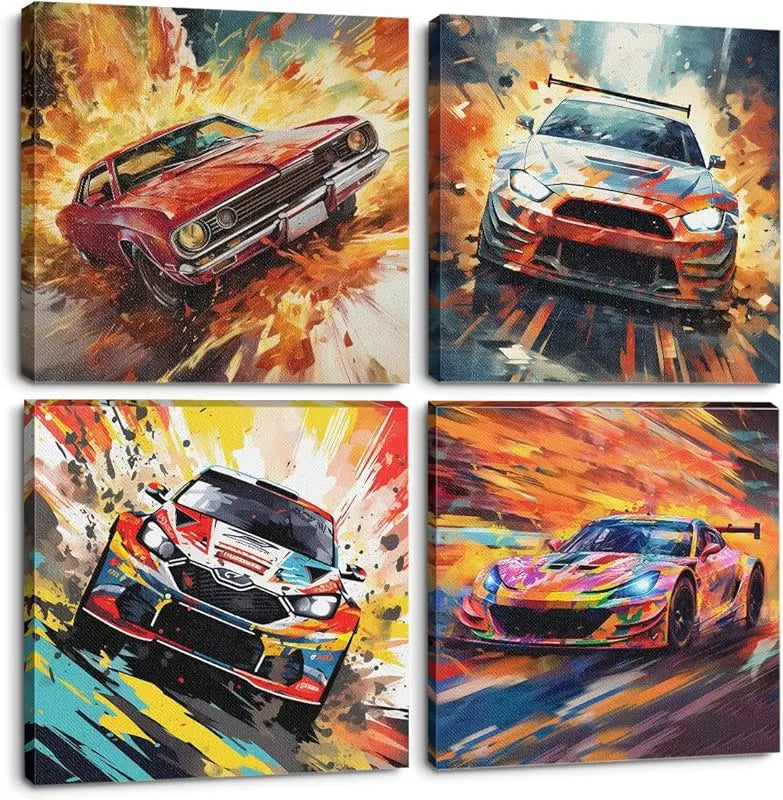 4PC Car Room Decor Truck Canvas Wall Art Framed Boys Room Decor Watercolor Cartoon Car Color Racing Vehicle Painting Garage Wall Decor Modern Canvas Prints for Playroom Farmhouse Men Living Room Home https://www.amazon.com/dp/B0C7KR9V76
