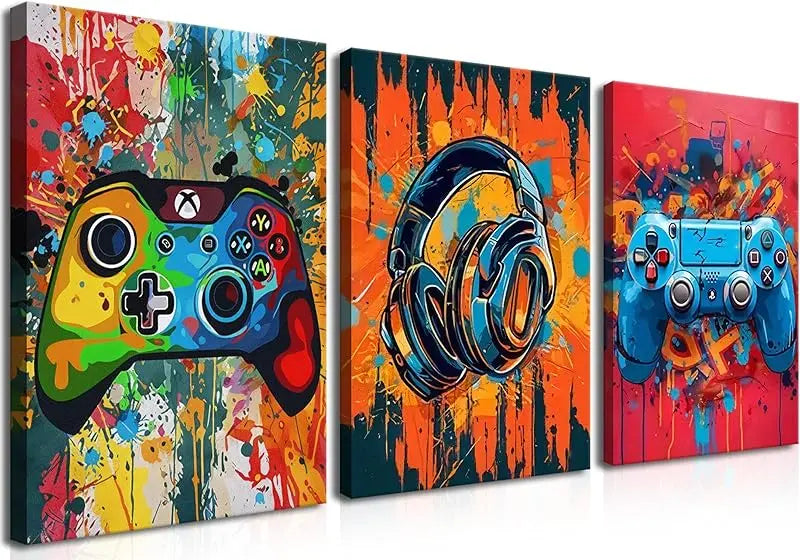 3pcs Game Room Decor Neon Gaming Posters Wall Art Gamer Accessories Theme Canvas Print Game Console Painting Picture for Children Youth Game Boys Bedroom Teen Wall Decor Unframed 12"x16"x3 https://www.amazon.com/dp/B0CPCHHKQD