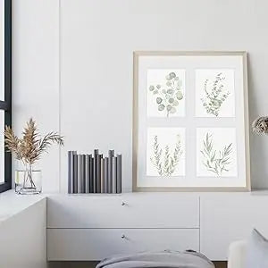 Botanical Boho Bathroom Decor Wall Art Prints, UNFRAMED Sage Green Plants Decor for Bedroom|Office, Minimalist Eucalyptus Leaves Watercolor Art Prints, Set of 4 Pictures, 8"x10" No Frames https://www.amazon.com/dp/B0923P4PCS