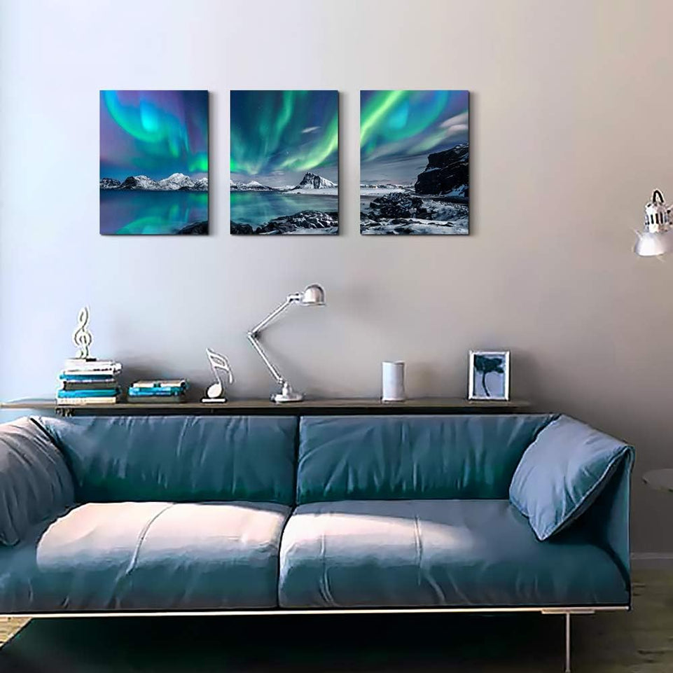 Farmhouse Canvas Wall Art For Bedroom Wall Decorations For Living Room Office Wall Decor Aurora Scenery Painting On Stretched And Framed Wall Pictures 3 Piece Ready To Hang For Bathroom Home Decor https://www.amazon.com/dp/B085RCGP4Q