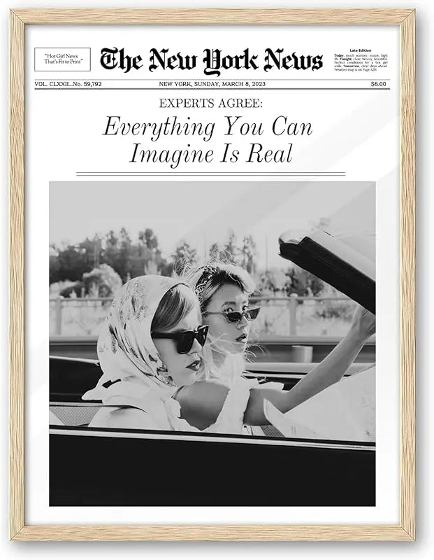 iHery Framed Trendy NewsPaper Wall Art,12x16in Canvas Wall Art,Beige Oak Wood Frame,Retro Vintage New York Magazine Headline News,Woman Searches For Where Men Get The Audacity,Bedroom Décor 1Pack https://www.amazon.com/dp/B0CH4DTS4L