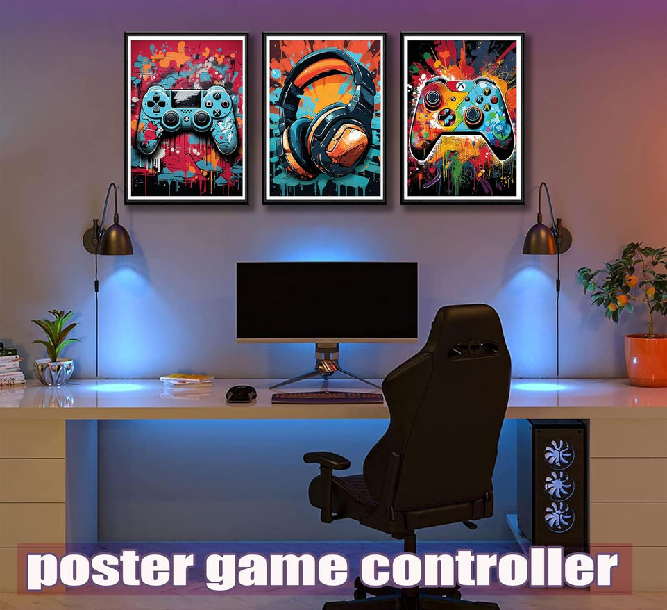 3Pcs Cool Gaming Wall Art Retro Video Game watercolor Posters Pictures Colorful Neon Gamepad Canvas Painting Prints for Boys Room Kids Game Room Bedroom for Boys Home Decoration 12x16in Unframed https://www.amazon.com/dp/B0CP7W91H7