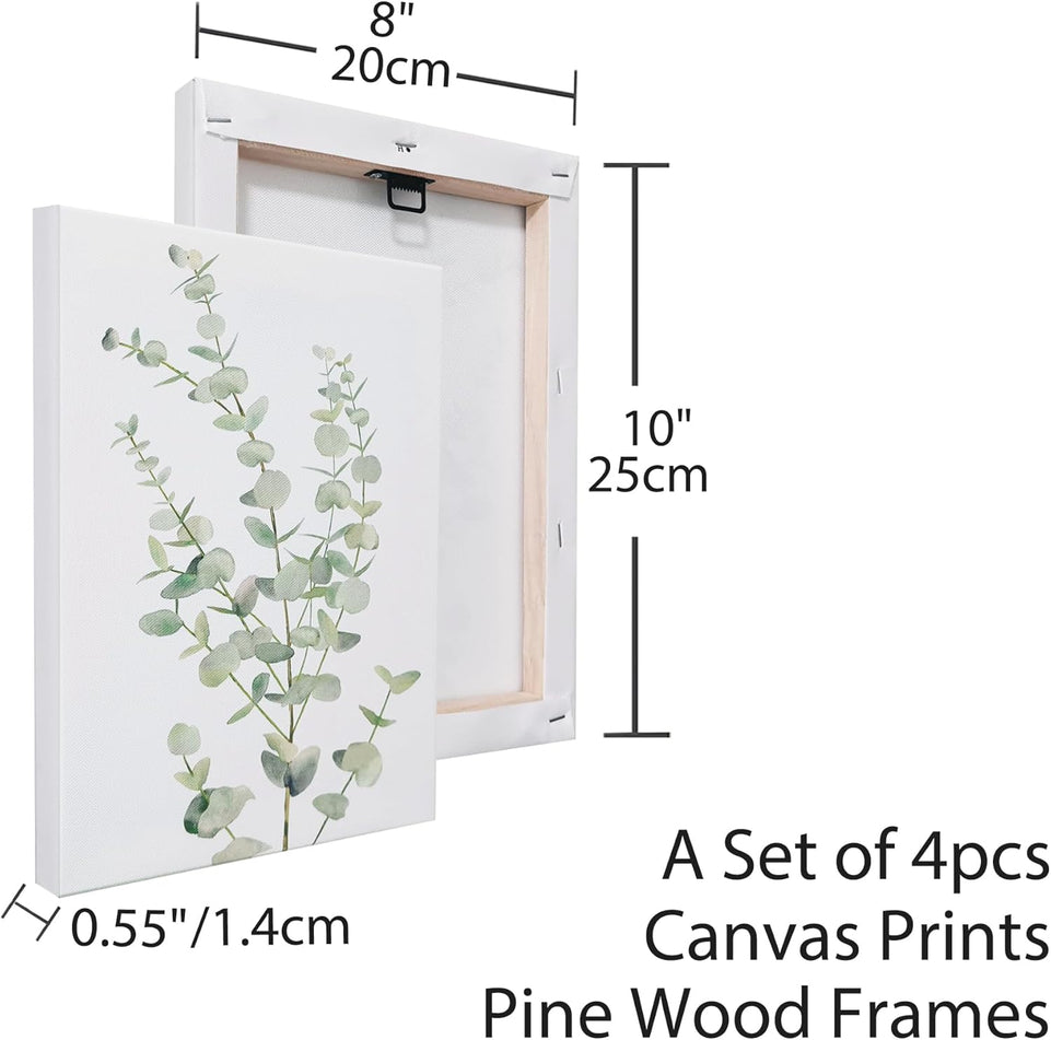 Erctoo Botanical Plant Canvas Wall Art, Framed Boho Wall Decor for Bathroom, Minimalist Aesthetic Bedroom Wall Art, Sage Green Eucalyptus Leaf Prints for Office, Set of 4PCS, 8”X10” https://www.amazon.com/dp/B0CFG2YPPX