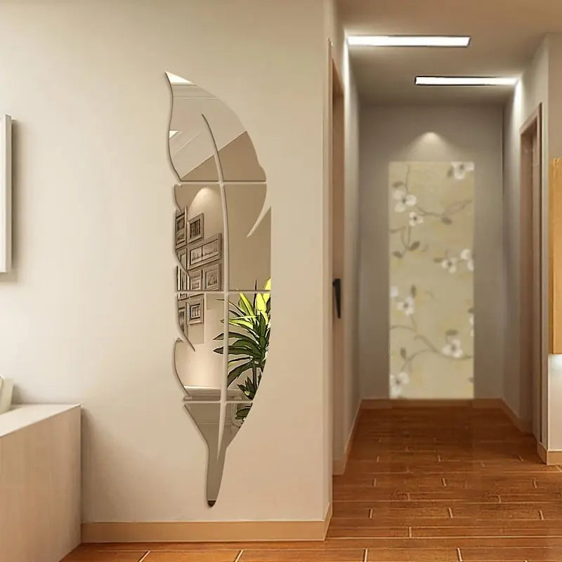 1pc Acrylic Feather Mirror Wall Sticker, Self Adhesive Art Decal Wall Decor, Living Room And Bedroom Wall Decor, Frameless Mirror Wall Sticker For Home Decorations June Wall Art