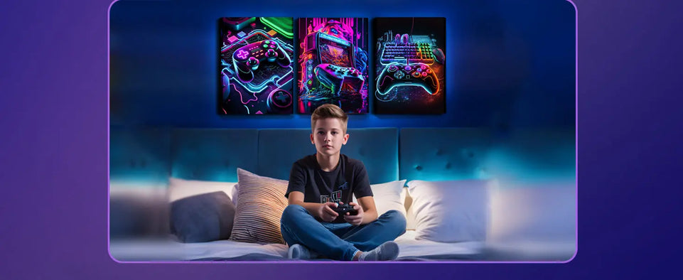 3pcs Game Room Decor Neon Gaming Posters Wall Art Gamer Accessories Theme Canvas Print Game Console Painting Picture for Children Youth Game Boys Bedroom Teen Wall Decor Unframed 12"x16"x3 https://www.amazon.com/dp/B0CPCHHKQD