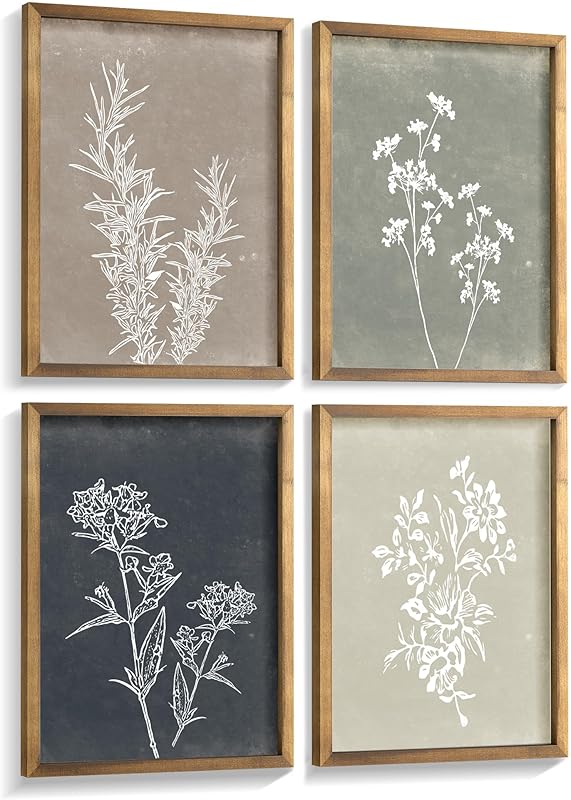 Framed Boho Wall Art Set of 4 for Wooded Minimalist Botanical Print Wall Art for Rustic Vintage Farmhouse Home Kitchen Wall Decor (Brown, 11x14) https://www.amazon.com/dp/B0BS9RNJDX