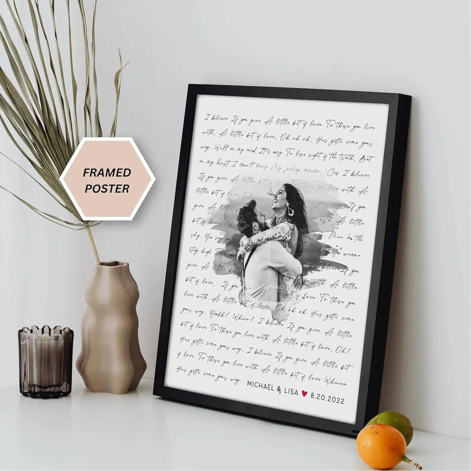 Personalized Song Lyrics Wall Art - Custom Wedding Photo Couples - Anniversary Wedding Gift for Him or Her - Wedding Song Lyrics - Valentines Gift for Wife or Husband - Canvas and Framed Options https://www.amazon.com/dp/B0BLRBG2HL