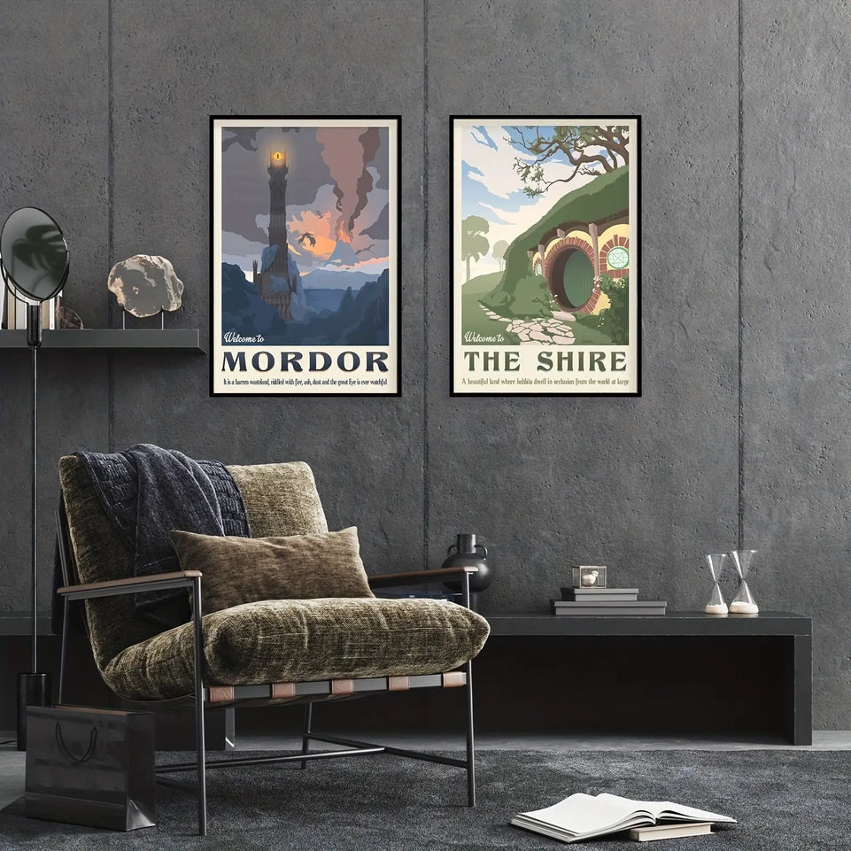 4pcs Middle Earth Landscape Canvas Wall Art Paintings - Lord of the Rings Decorative Painting for Living Room, Bedroom, Bathroom, Office, Kitchen - No Frames Required June Wall Art