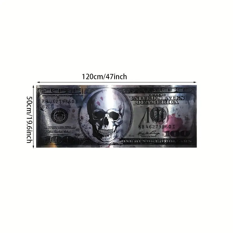 1pc Modern Art Canvas Poster, 50x120cm Unframed Skull and Money Bill Design, Creative 100 Dollar Wall Art Decor for Living Room, Indoor Horizontal Canvas Print June Wall Art