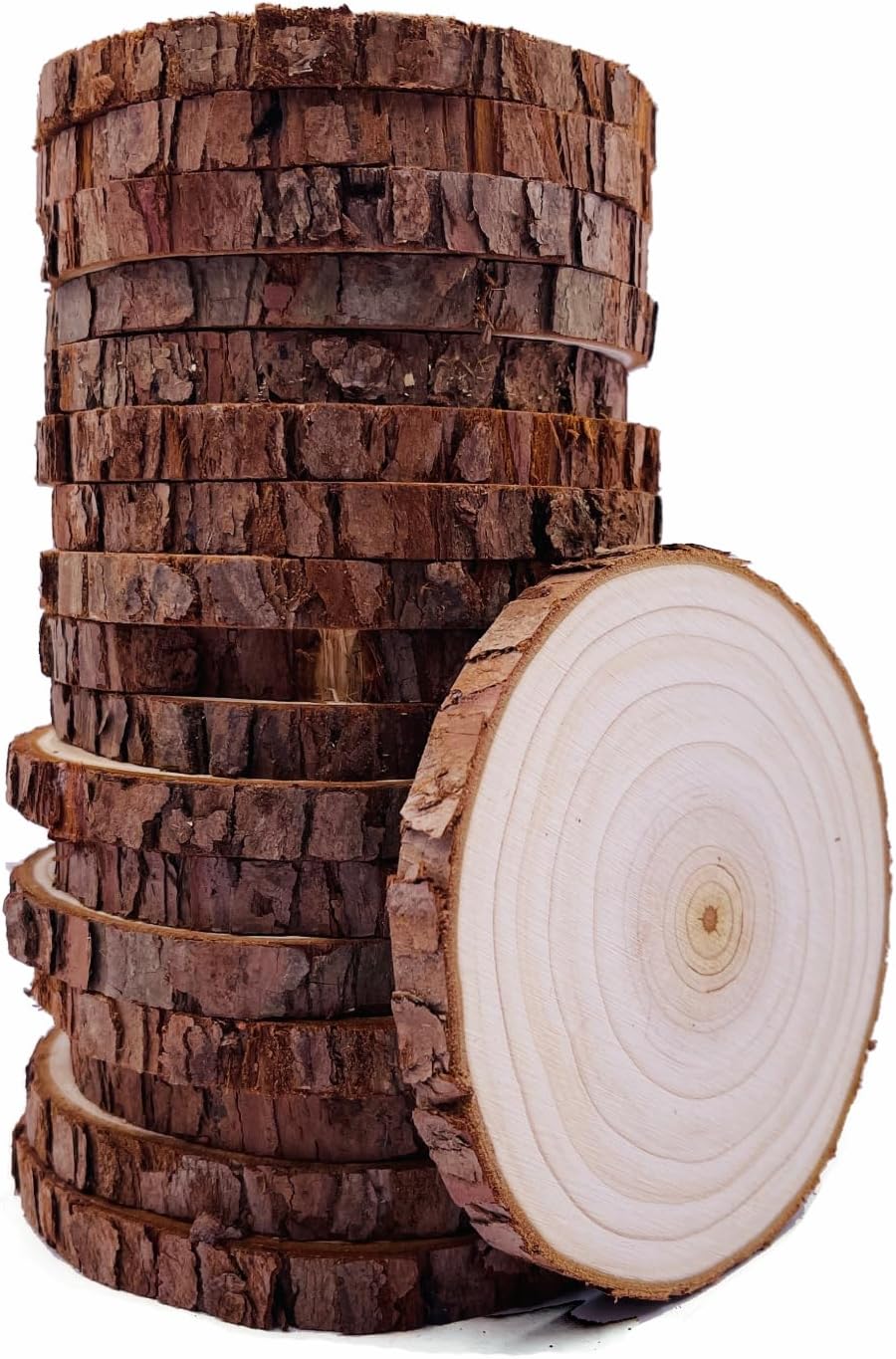 Unfinished Natural Wood Slices 20 Pcs 3.5-4 inch Craft Wood kit Circles Crafts Christmas Ornaments Rustic Wedding Decoration DIY Crafts with Bark for Crafts https://www.amazon.com/dp/B07QSH1T32