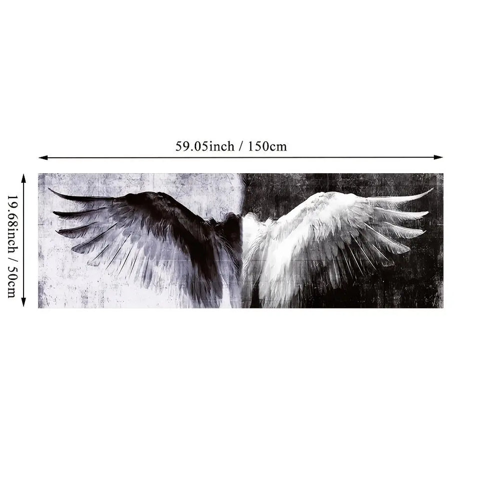 Stunning Modern Black and White 1pc Angel Wings Canvas Art - Wall Decor for Home and Office June Wall Art