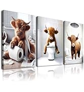 TWNSLLA Highland Cow Funny Bathroom Decor Wall Art,Bathroom Highland Cow Art Prints,Rustic Farmhouse Bathroom Wall Decor,Funny Bathroom Signs Animal Canvas Wall Art,UNFRAMED,8x10inchx4pcs https://www.amazon.com/dp/B0D2CRRJBZ