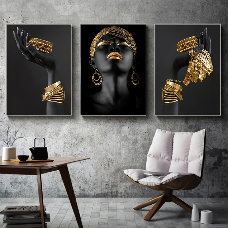 3pcs Frameless African Woman Wall Painting Art Posters and Prints Big Black Woman Holding Gold Jewelry Canvas Picture for Living Room Decor No Frame https://www.temu.com/search_result.html?search_key=601099513293373