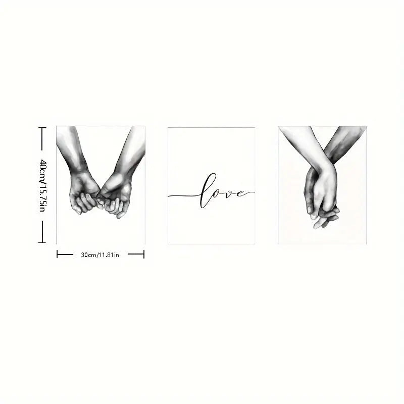 3pcs, Love And Hands Black And White Wall Decoration, Canvas Painting Wall Art, Room Decor, Home Decor, Holiday Decor, Bedroom Decor, Living Room Decor, Entrance Decor, Background Decor, Wall Decor (No Frame) June Wall Art