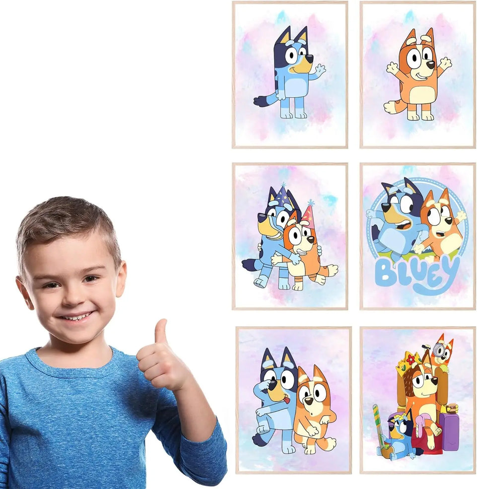 BigWig Prints Bluey Poster - Bluey Room Decor, Posters for Boys Room, Kids Wall Art for Bedroom, Toddler Wall Art, Cartoon Artwork for Nursery Decor, Kids Cartoon Prints - Set of 6 (8x10”) Unframed https://www.amazon.com/dp/B0CMDGDXH7