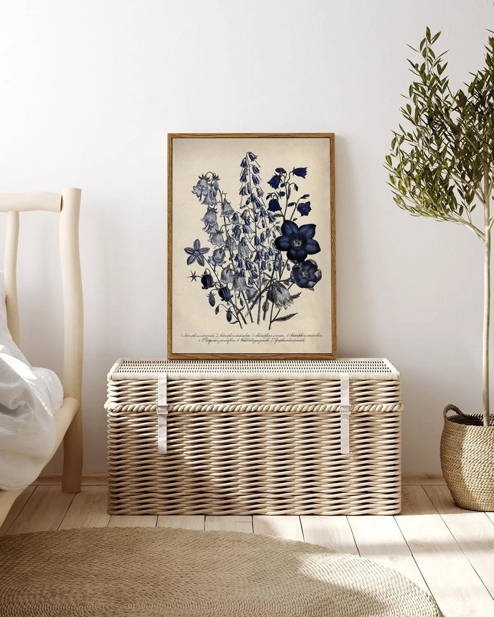 VIYYIEA Vintage Framed Botanical Wall Art Decor, Living Room Bedroom Blue Campanula Pictures Retro Wall Decor, Framed Canvas Prints Artwork, Farmhouse Flower Paintings,12x16 Inch https://www.amazon.com/dp/B0D1K1C7YB