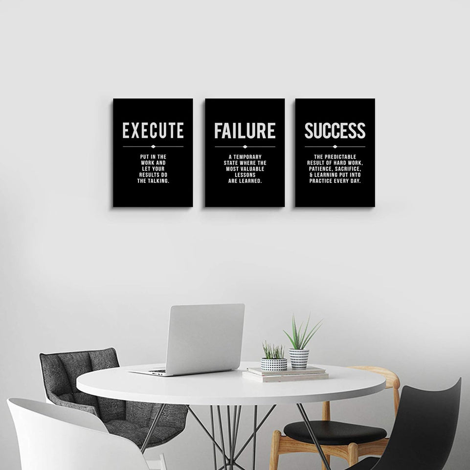 Framed Canvas Wall Art Success Quote For Office, Black Large Positive Motivational Poster, Set of 3, Execute Failure Definition, Inspirational Print (A-3pcs,12x16inchx3pcs) https://www.amazon.com/dp/B08CVF24C6