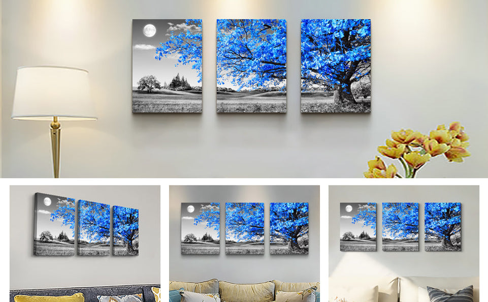 Wall Art For Living Room black and white Blue tree moon Canvas Wall Decor for Home artwork Painting 12" x 16" 3 Pieces Canvas Print For bedroom Decor Modern Salon kitchen office Hang a picture https://www.amazon.com/dp/B07DW1DLWF