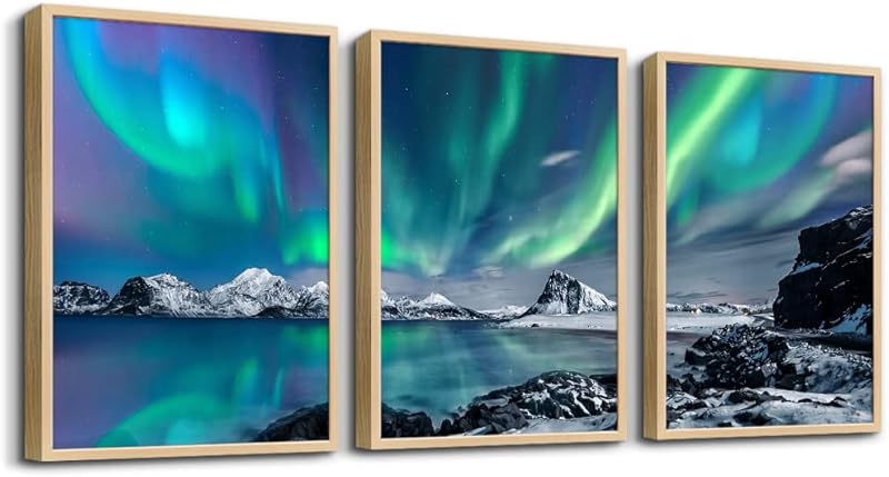 Farmhouse Canvas Wall Art For Bedroom Wall Decorations For Living Room Office Wall Decor Aurora Scenery Painting On Stretched And Framed Wall Pictures 3 Piece Ready To Hang For Bathroom Home Decor https://www.amazon.com/dp/B085RCGP4Q