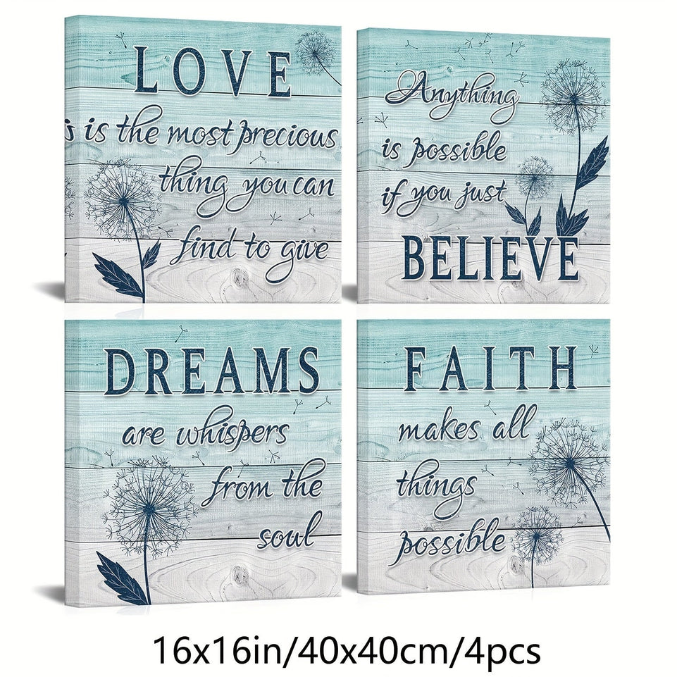 4pcs Set Rustic Teal Dandelion Canvas Wall Art, Motivational Quotes, Frameless 16x16 Inch, Inspirational Home & Office Decor, Modern Aesthetic for Living Room, Bedroom, Gym, Cafe, Pub https://www.temu.com/search_result.html?search_key=601099528825186