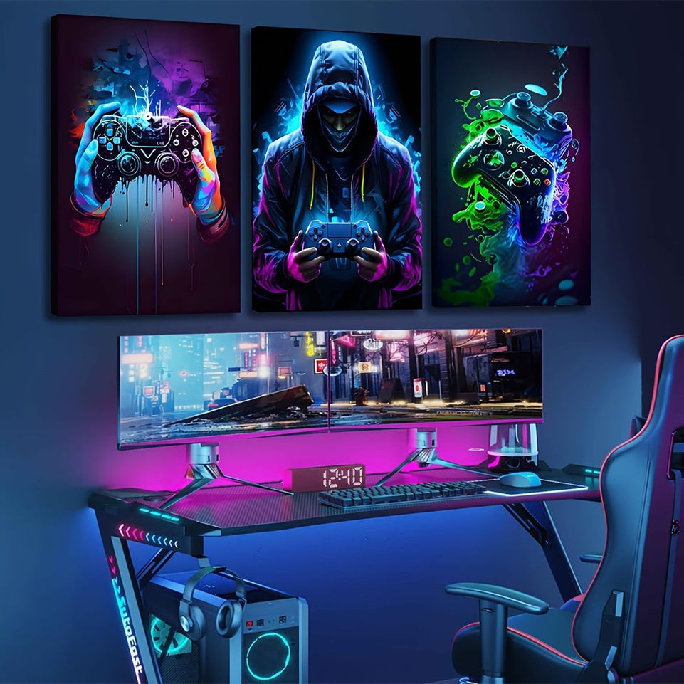 3pcs Retro Gaming Canvas Art Set - Colorful Neon Gamepad Watercolor Posters, Unframed Wall Decor for Boys' & Youngsters' Rooms https://www.temu.com/search_result.html?search_key=601099588585525