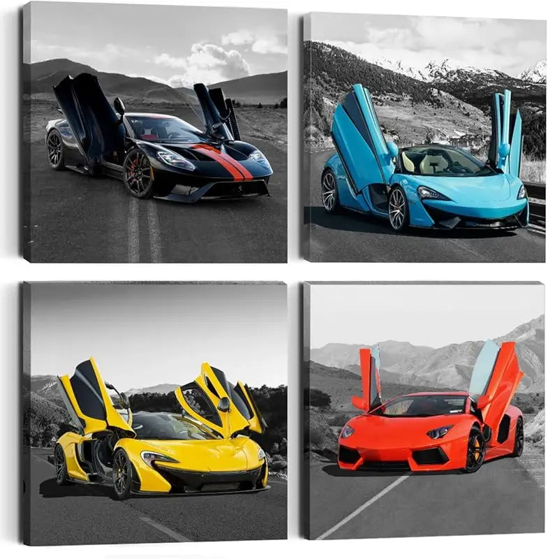 4PC Car Room Decor Truck Canvas Wall Art Framed Boys Room Decor Watercolor Cartoon Car Color Racing Vehicle Painting Garage Wall Decor Modern Canvas Prints for Playroom Farmhouse Men Living Room Home https://www.amazon.com/dp/B0C7KR9V76