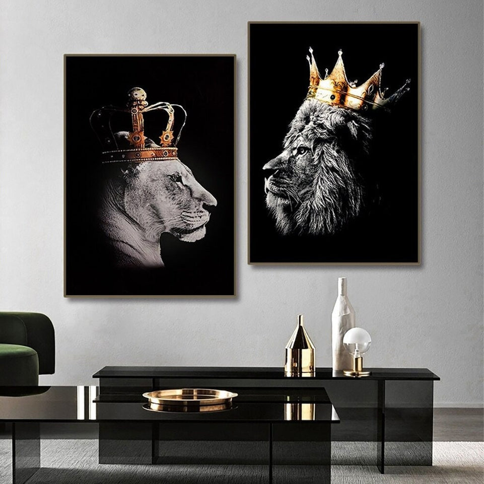 2pcs Lion Couple Wall Decals, Black Lion & Lioness With Crowns Canvas Painting Posters Wall Art Decor, For Home Bedroom Living Room Decor https://www.temu.com/search_result.html?search_key=601099514157738