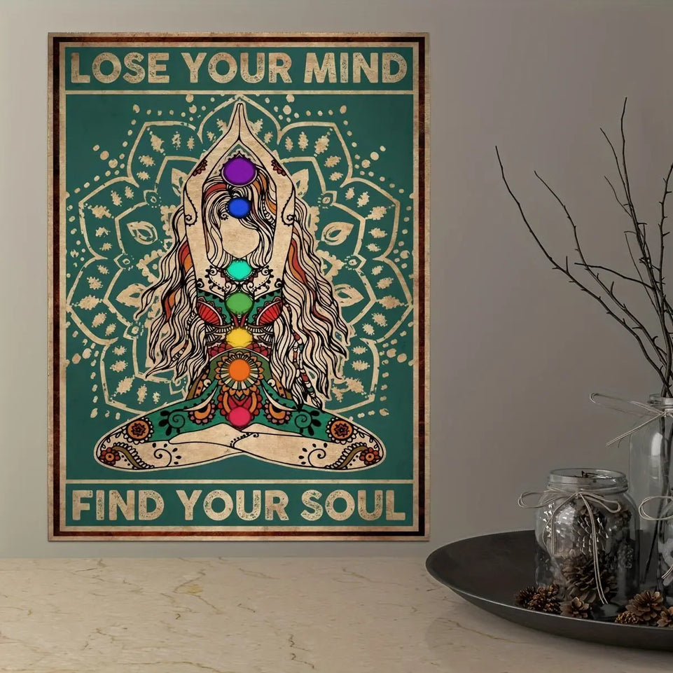 1pc Vintage Gyspy Girl Yoga Pose Wall Art for Home Decor - Lose Your Mind, Find Your Soul - Retro Canvas Poster with No Frame June Wall Art