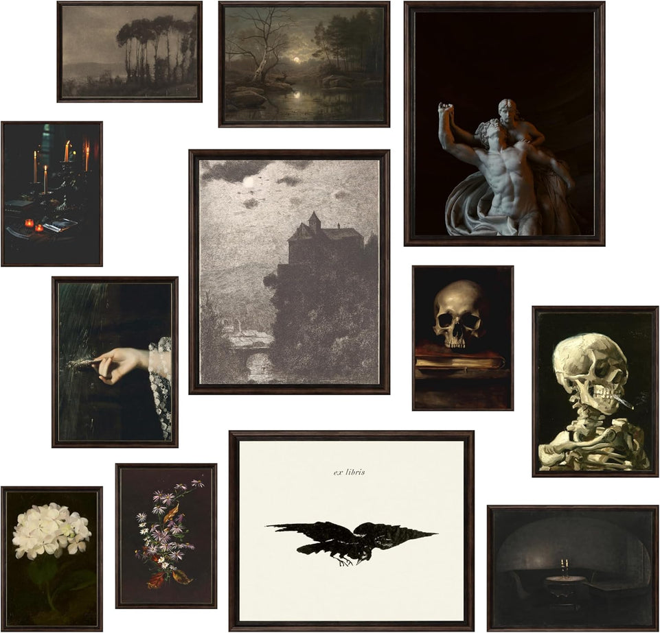97 Decor Dark Academia Decor for Bedroom - Gothic Home Decor Aesthetic, Moody Dark Academia Wall Art, Vintage Halloween Posters for Room Aesthetic, Goth Wall Decor, Witchy Gallery Wall Art (Unframed) https://www.amazon.com/dp/B0BV1TJLMB