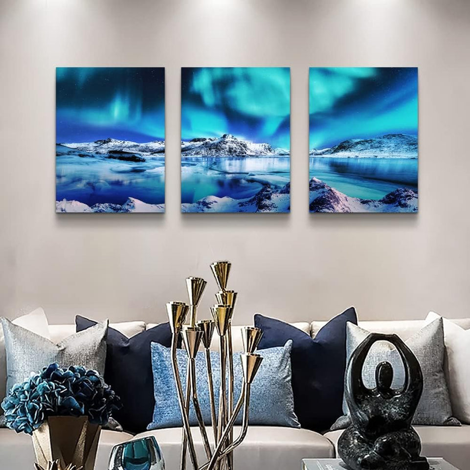 Canvas Wall Art For Living Room Wall Decor For Bedroom Farmhouse Wall Art Aurora Scenery Wall Paintings Office Wall Decor 3 Piece Framed Blue Wall Pictures Ready To Hang For Bathroom Home Decorations https://www.amazon.com/dp/B0BMF6TMHB