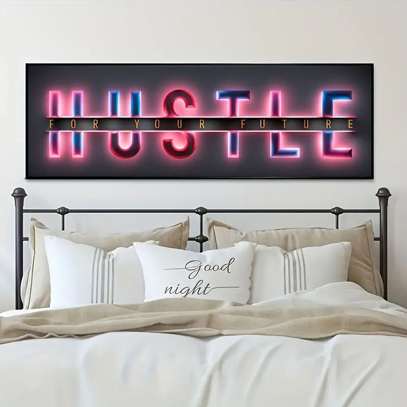 1pc Unframed Hustle For Your Future Painting, Creative Canvas Poster, Canvas Wall Art, Artwork Wall Painting For Gift, Bedroom, Office, Living Room, Cafe, Bar, Wall Decor, Home And Dormitory Decor June Wall Art