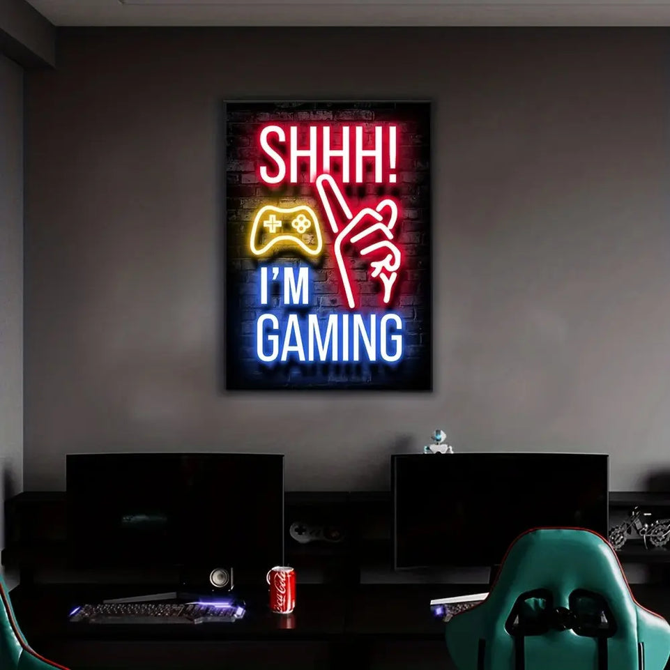 1pc Neon Game Poster - Vibrant Canvas Painting for Electronic Sports Room, Game Hall, and Boys' Bedroom - Perfect Wall Decor for Gamers June Wall Art