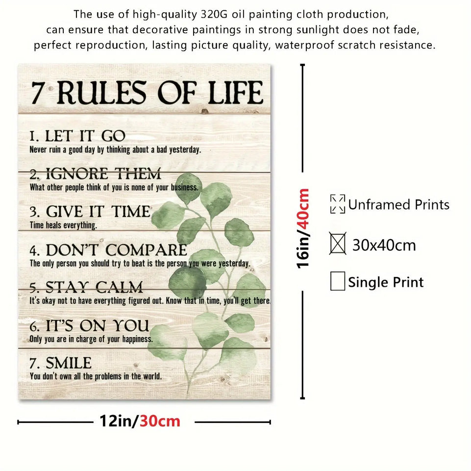 Inspirational Perfect Wall Art 7 Rules of Life Canvas Print - No Framing Needed for Home and Office June Wall Art