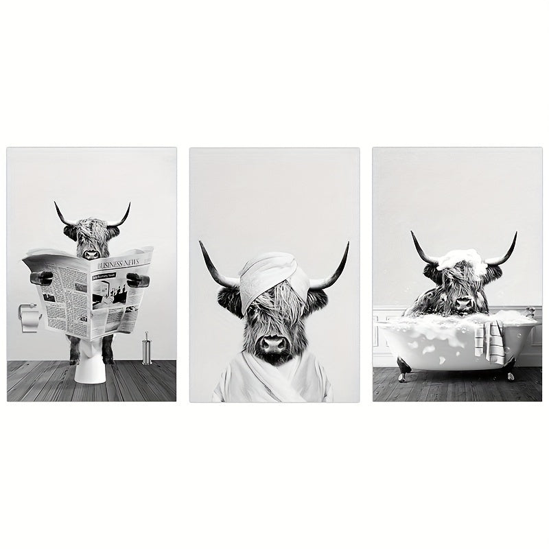 3pcs/set Funny Highland Cow Wall Art In Bathtub, Black And White Canvas Cow In Bathroom Picture, Humor Animals Bathroom Artwork Prints Rustic Farmhouse Style Wall Decor For Living Room,Bedroom, Kids Bathroom Decor, 12x16 Inch, No Frame https://www.temu.com/search_result.html?search_key=601099514837992